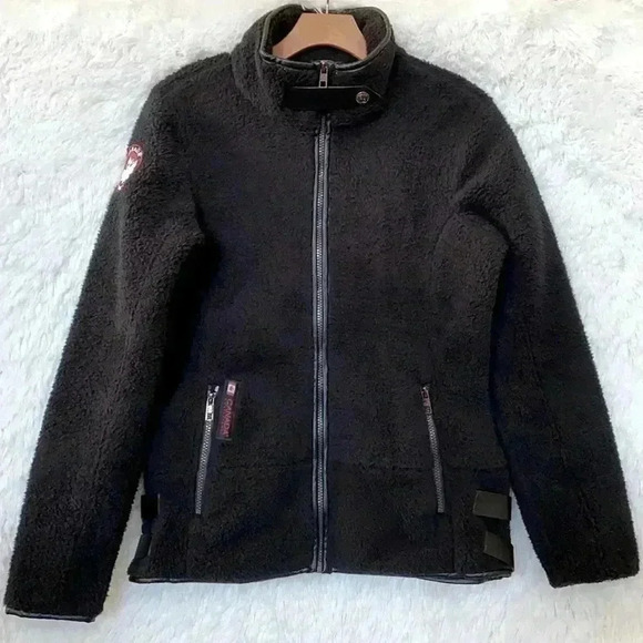 CANADA Weather Gear Black Zip Up Turtleneck Sherpa Fleece Jacket Size SP - Picture 1 of 9